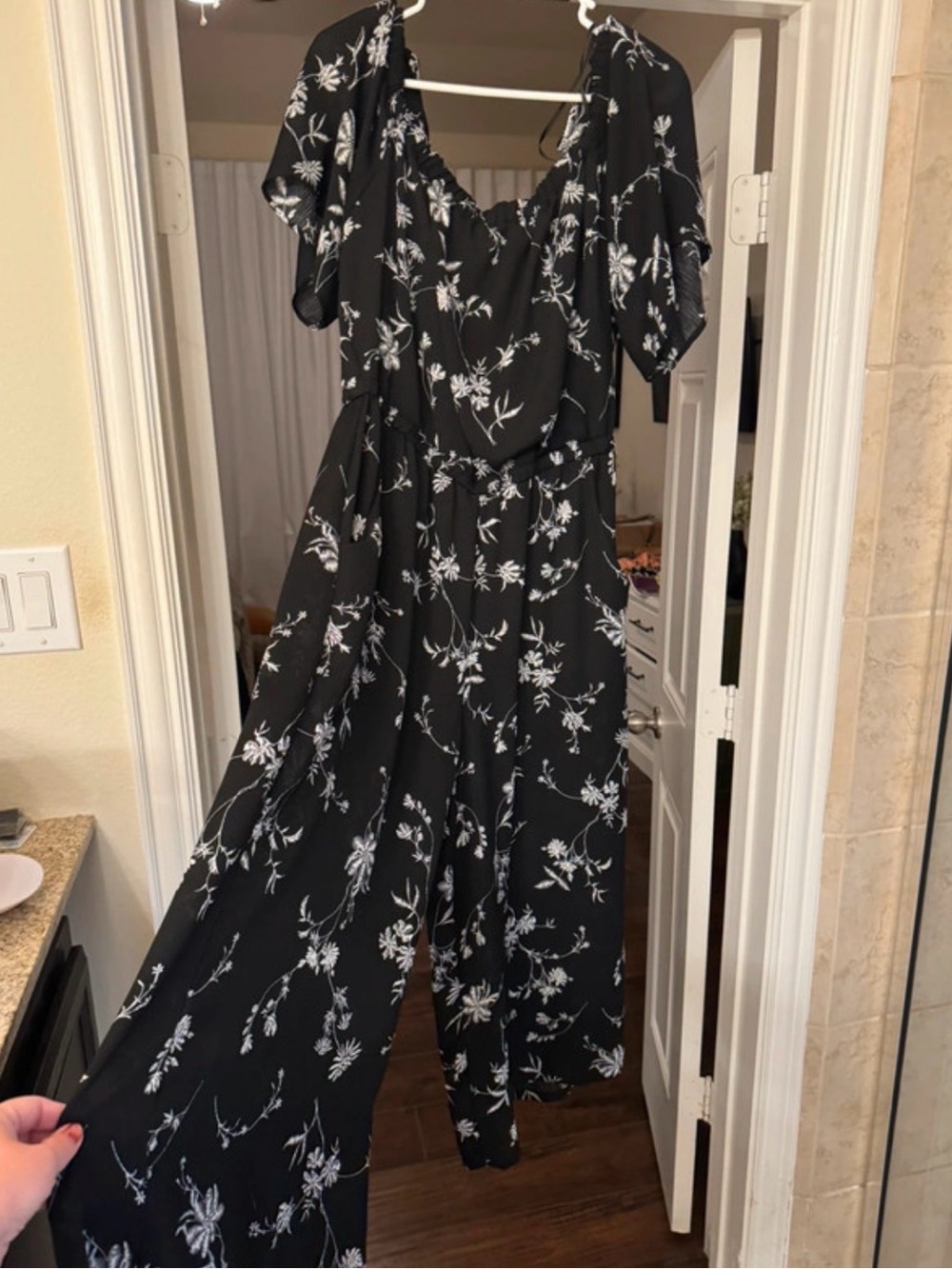 AUW Black Jumpsuit with White Floral Print